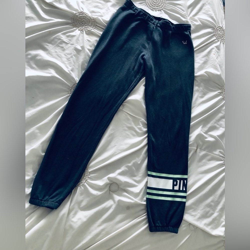 PINK Victoria's Secret Black Jogger Sweatpants with Green Stripe